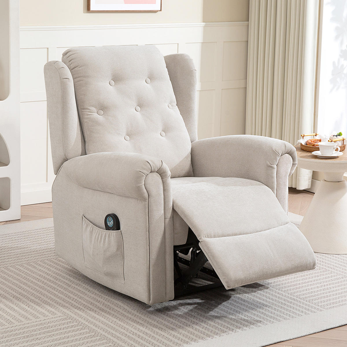 MASSAGESESSEL DE-15415 neigbar mit Staufach und Massage - Beige, Metall (85/103/91cm) - ComfortXL
