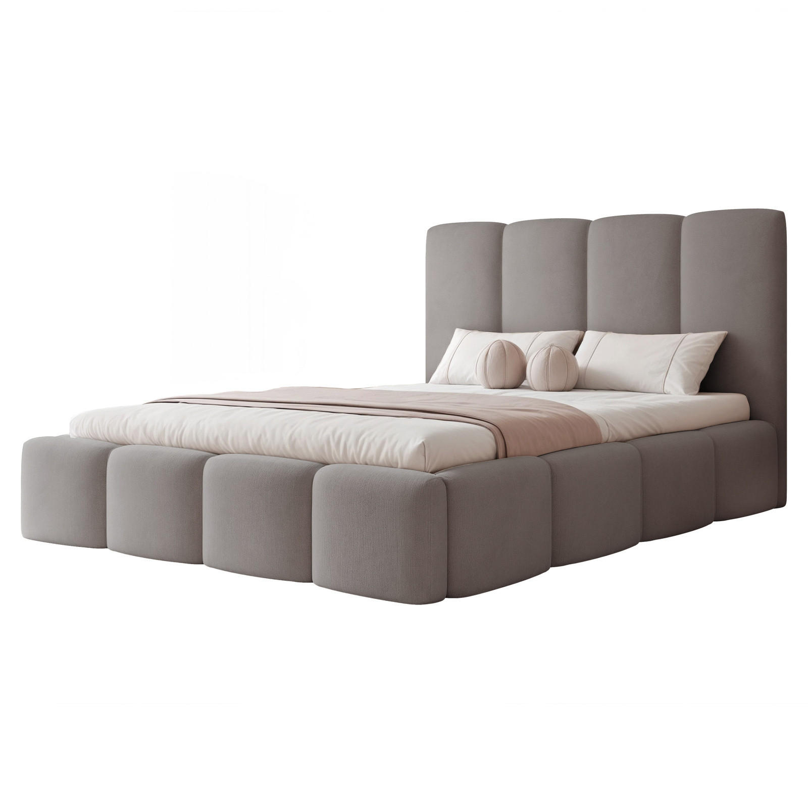 POLSTERBETT LANDARE 200x200 cm Graubraun Samt (Stoff Jasmine) - mit Bettkasten und Lattenrost - Graubraun, Holzwerkstoff/Textil (200/200cm) - Ravio