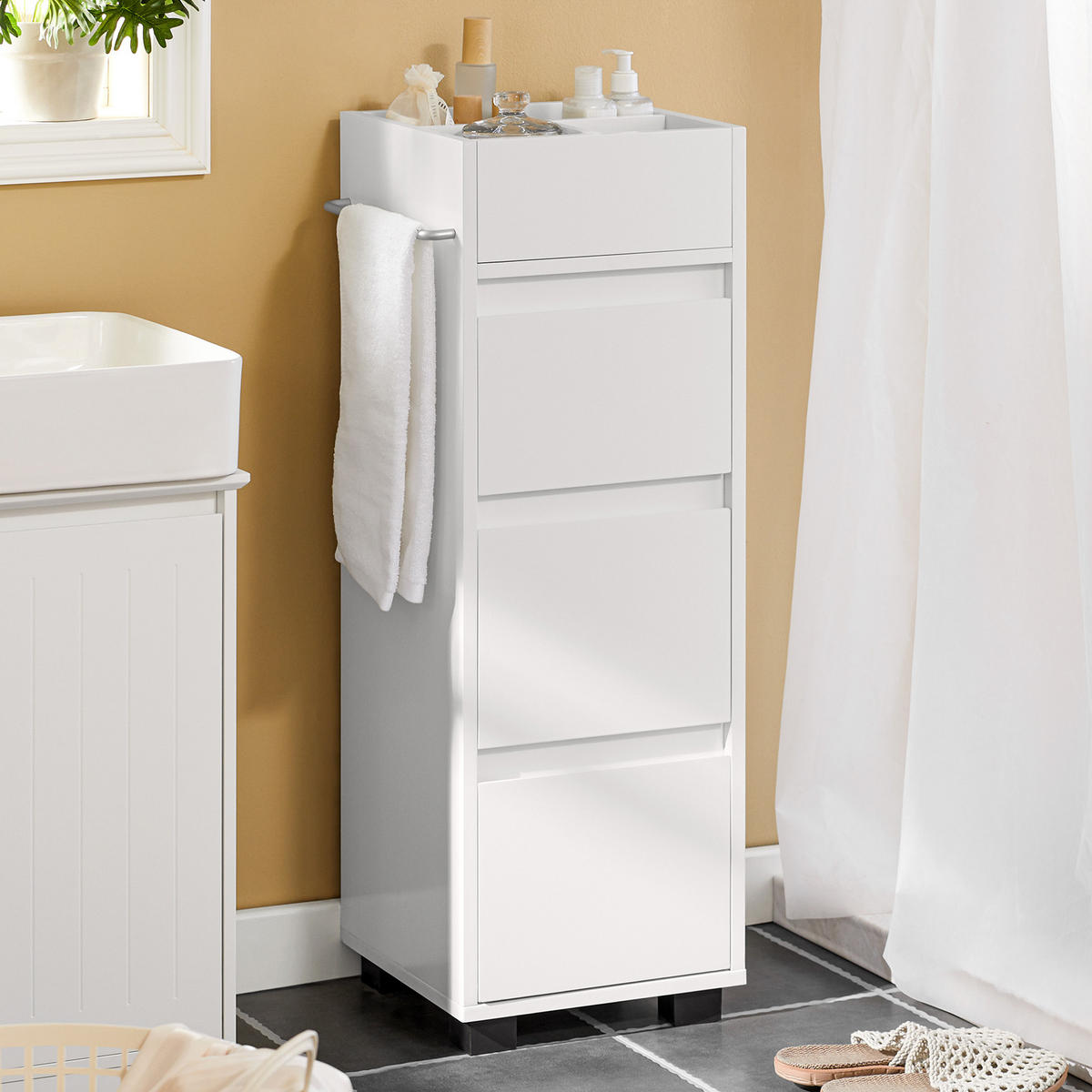 BADEZIMMERSCHRANK Weiß - Weiß, Holzwerkstoff (30/90/30cm) - SoBuy