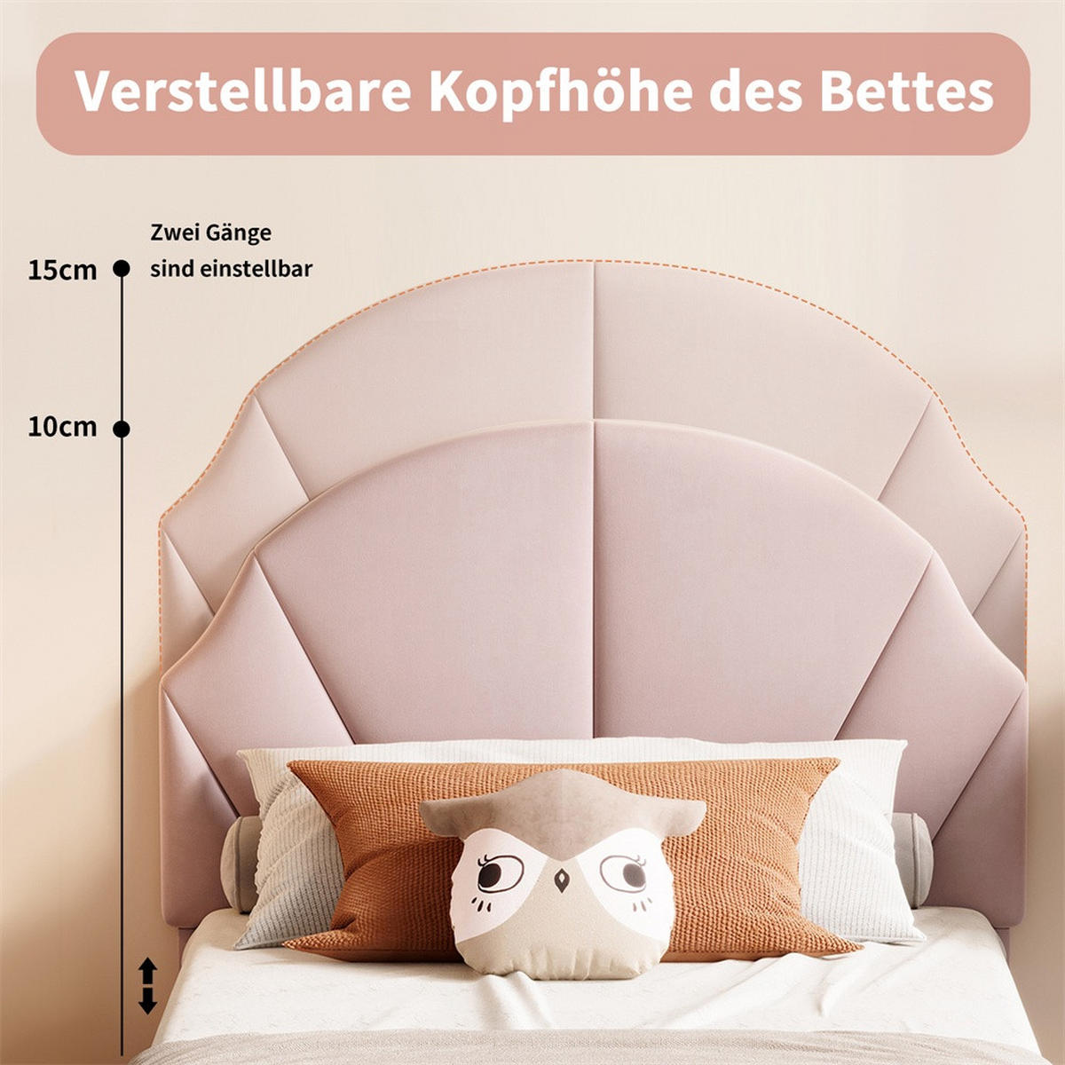KINDERBETT 90x200 cm mit höhenverstellbarem Kopfteil - ohne Matratze - Rosa - Pink, Textil (90/200cm) - DELFA