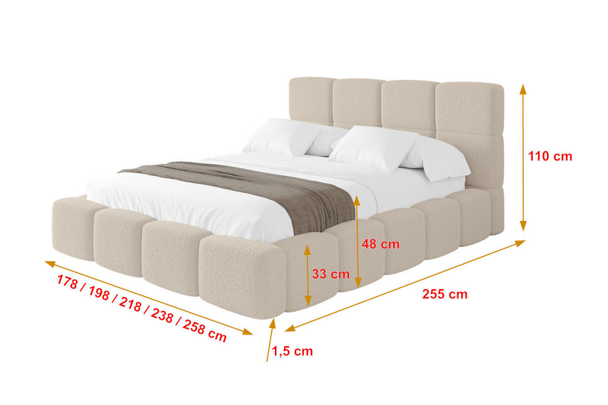 POLSTERBETT mit Bettkasten und Lattenrost, Bett mit Kopfteil, Boxbett ohne Matratze, Doppelbett mit Stauraum - NATA 160x200 Dunkelbeige - Hellbraun, Holzwerkstoff/Textil (160/200cm) - ALTDECOR
