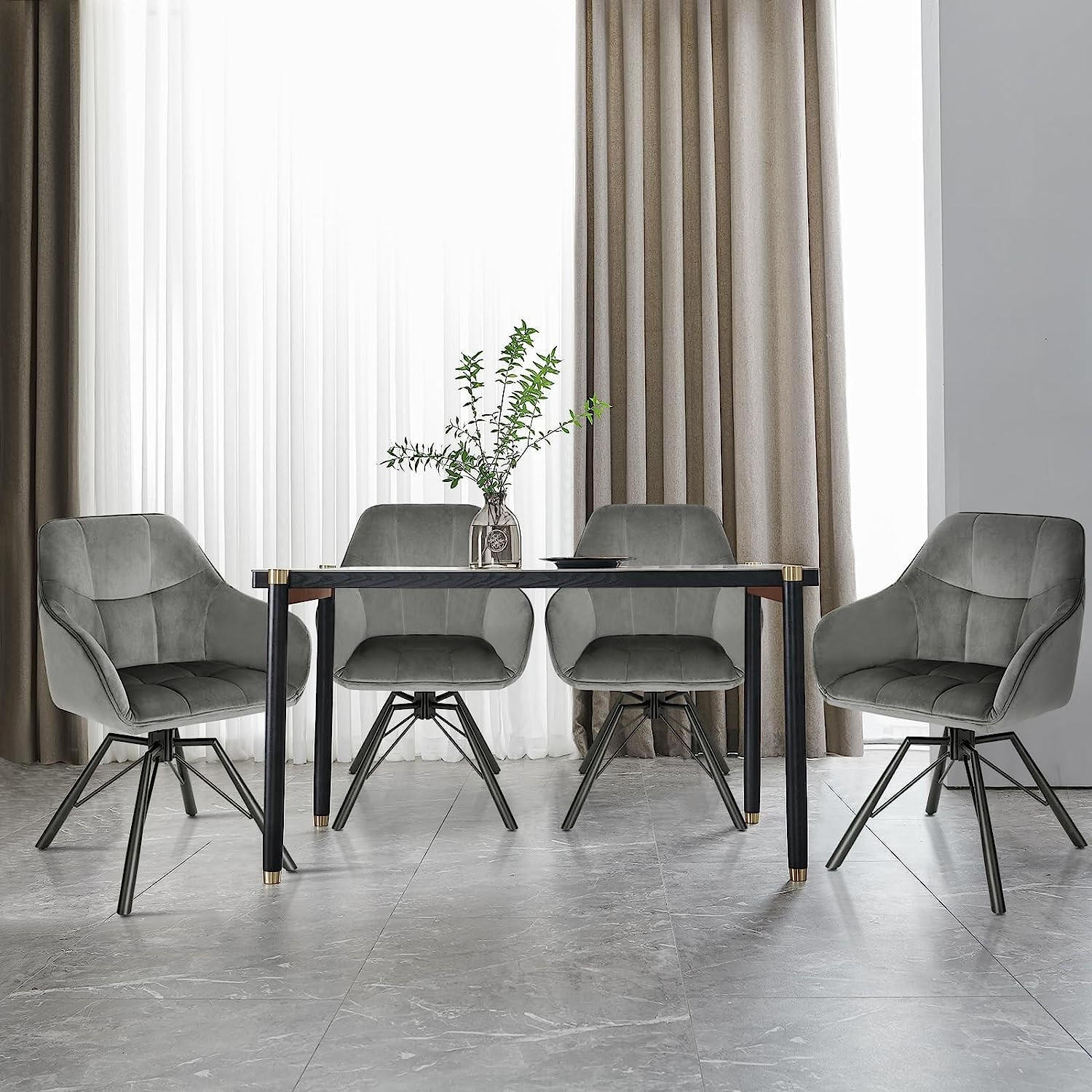 Thumbnail - Woltu Armlehnstuhl, Dunkelgrau, Textil, Metall, Kariert, Drehkreuz, 57x82.5x54 cm, Esszimmer, Stühle, Esszimmerstühle, A...