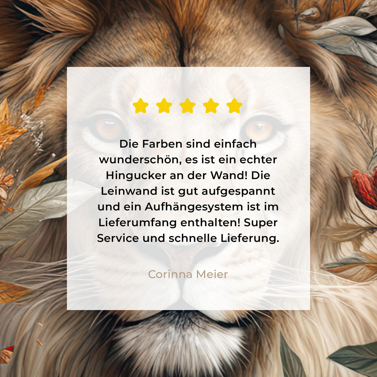 LEINWANDBILD Löwe - Wildtiere - Pflanzen - Natur - Blumen Wandbild 40x30 cm - Beige, Textil (40/30cm) - MuchoWow
