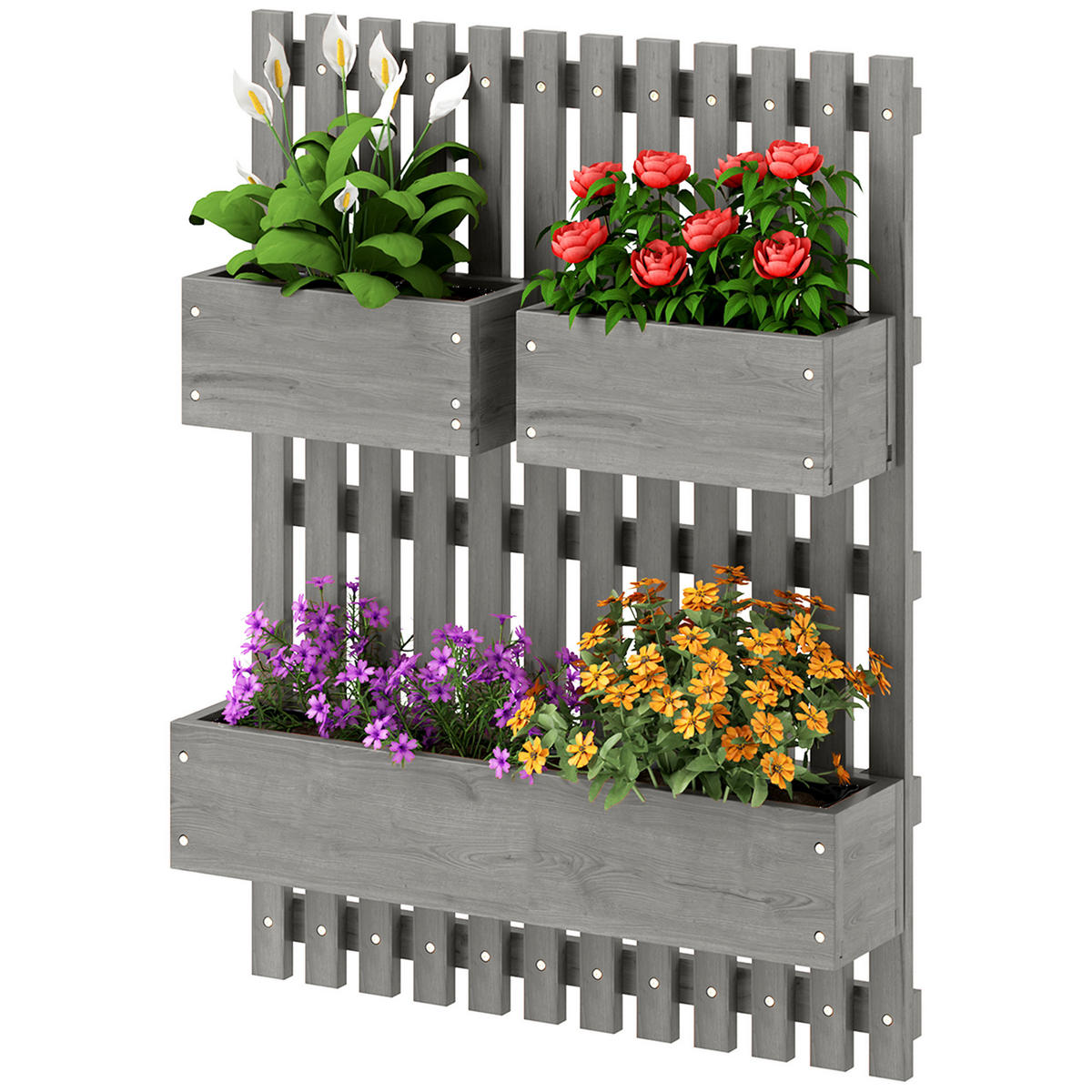 BLUMENKASTEN-SET DE-05392 Wandmontage, 3 Kästen Natur - Grau, Holz (16/80/60cm) - ComfortXL