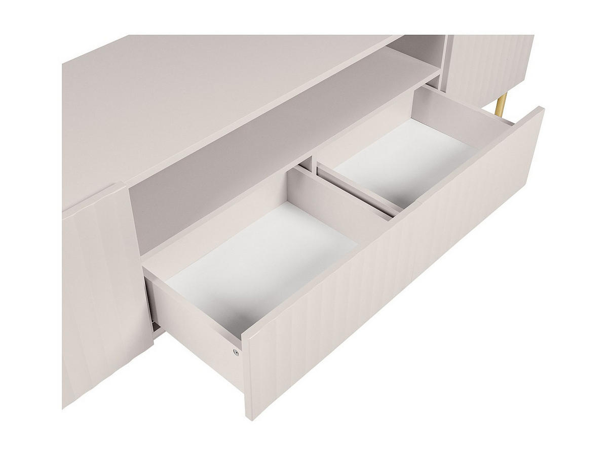 TV-MÖBEL - 2 Türen, 2 Schubladen und 2 Ablagefächer - MDF und Stahl - Beige und Goldfarben - EVILANA - Beige, Holz (190/60.6/45cm) - Vente-Unique