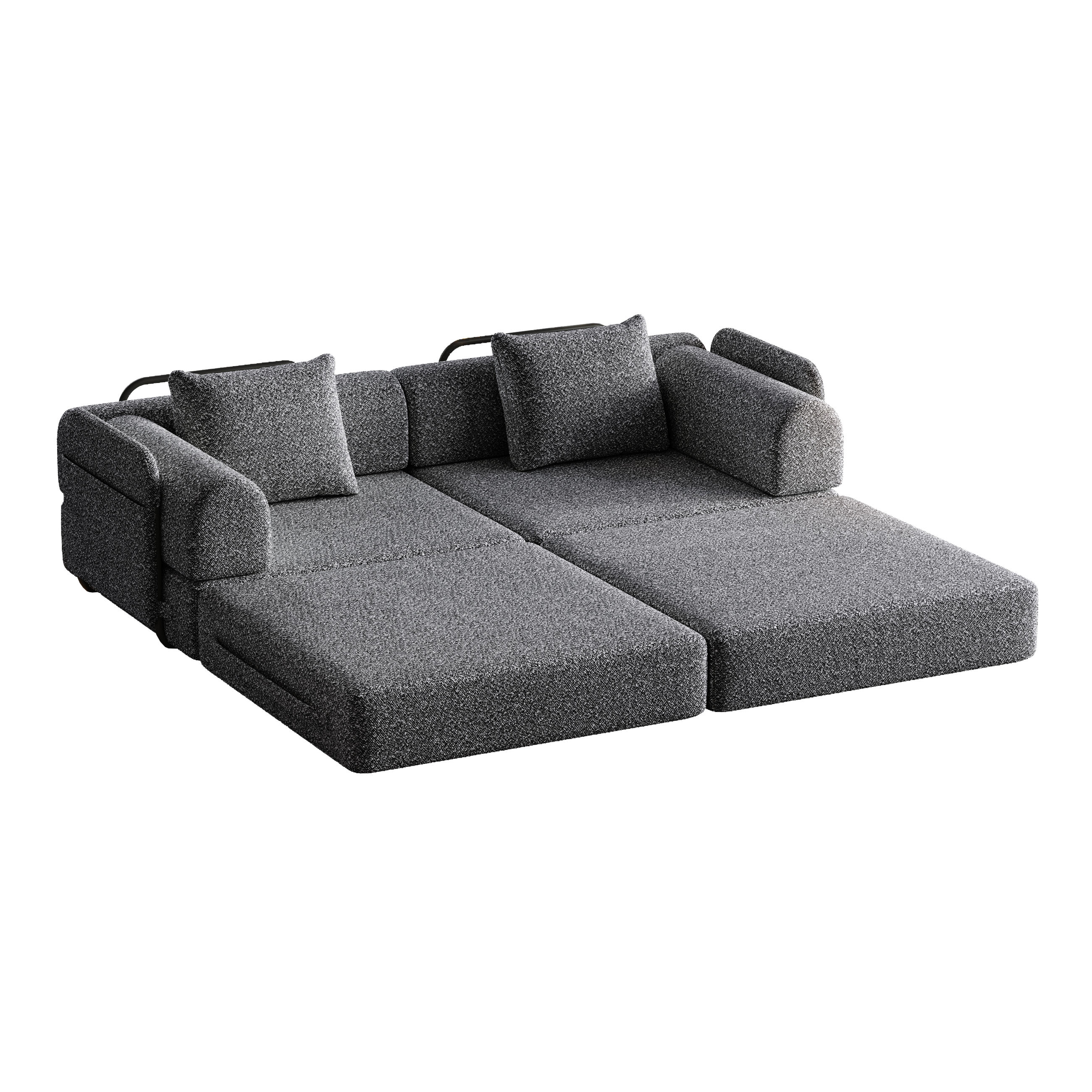 SCHLAFSOFA 2-in-1 aus Chenille mit Armlehnen-Staufach & Stahlrahmen, 183,8/181,6/49,5 cm, Grau - Grau, Textil (183.8/49.5/181.6cm) - Redom