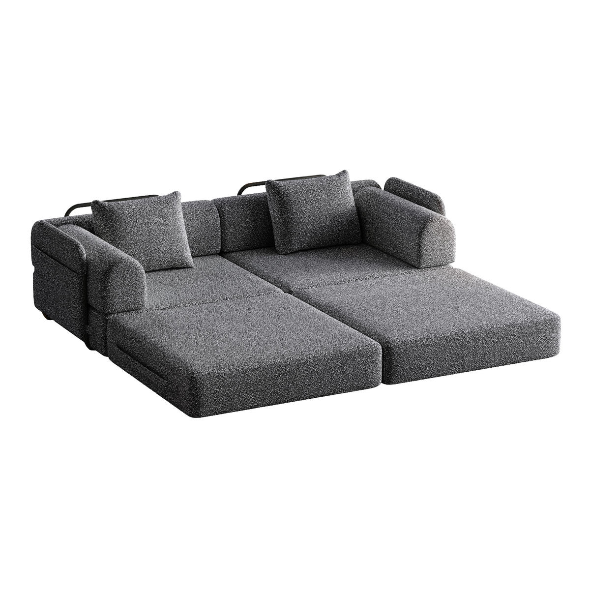 SCHLAFSOFA 2-in-1 aus Chenille mit Armlehnen-Staufach & Stahlrahmen, 183,8/181,6/49,5 cm, Grau - Grau, Textil (183.8/49.5/181.6cm) - Redom