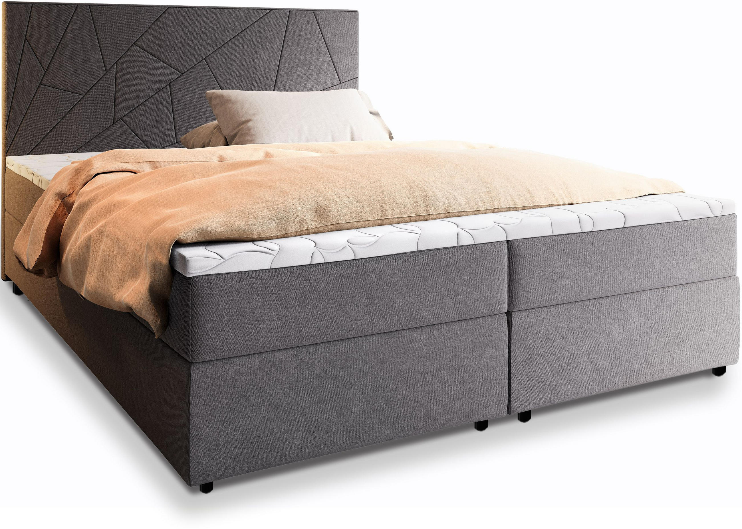 BOXBETT MADO 140x200 cm mit Matratze und Topper - Dunkelgrau - Dunkelgrau, Holz (140/200cm) - MASSENO