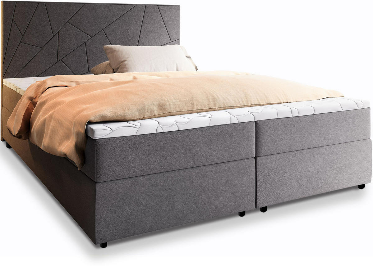 BOXBETT MADO 180x200 cm mit Matratze und Topper - Dunkelgrau - Dunkelgrau, Holz (180/200cm) - MASSENO