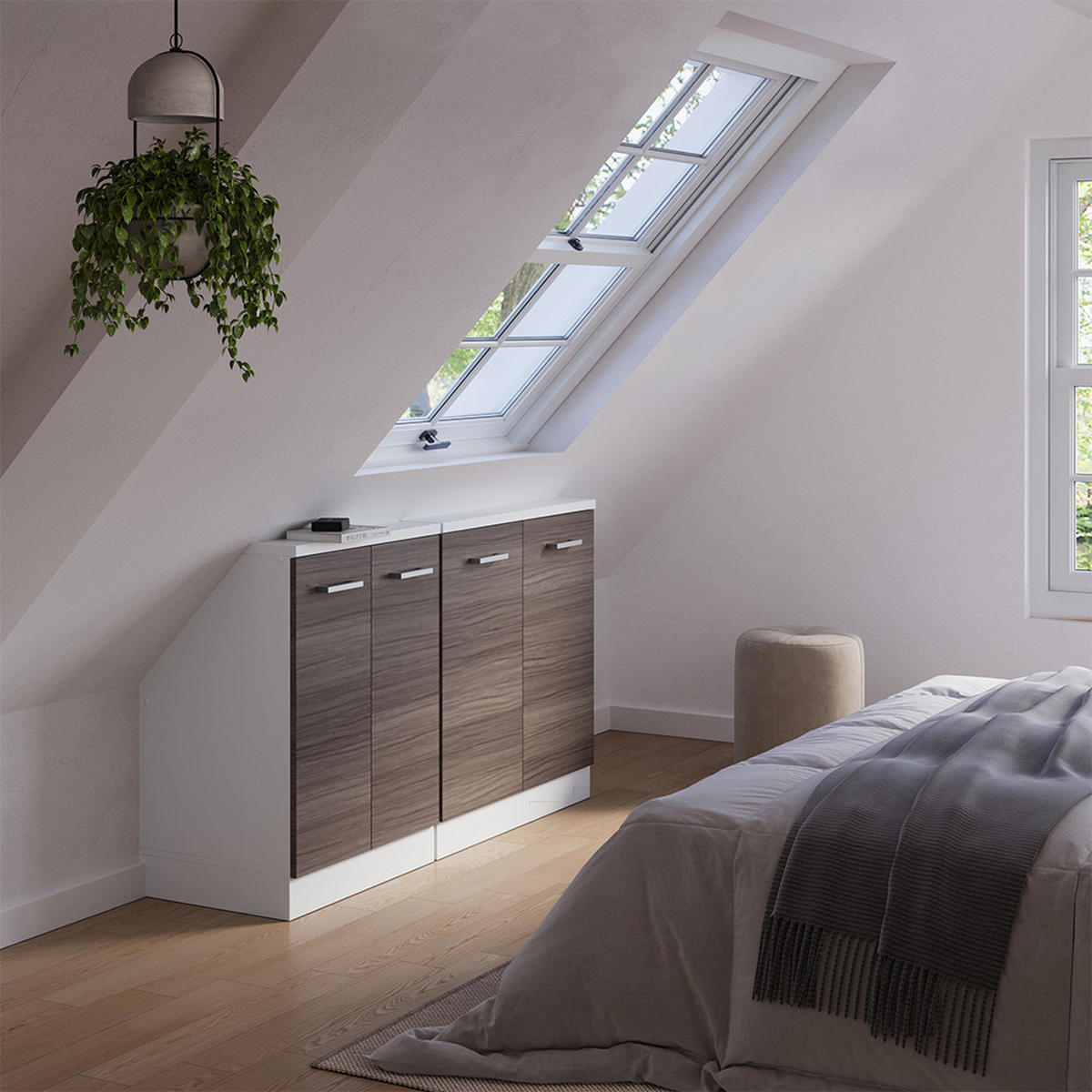 KUCHYŇSKÁ SKŘÍŇKA POD ŠIKMOU STŘECHU R-Line Vzácná šedá/bílá - bílá/šedá, kompozitní dřevo (140/81.6/46cm) - Vicco