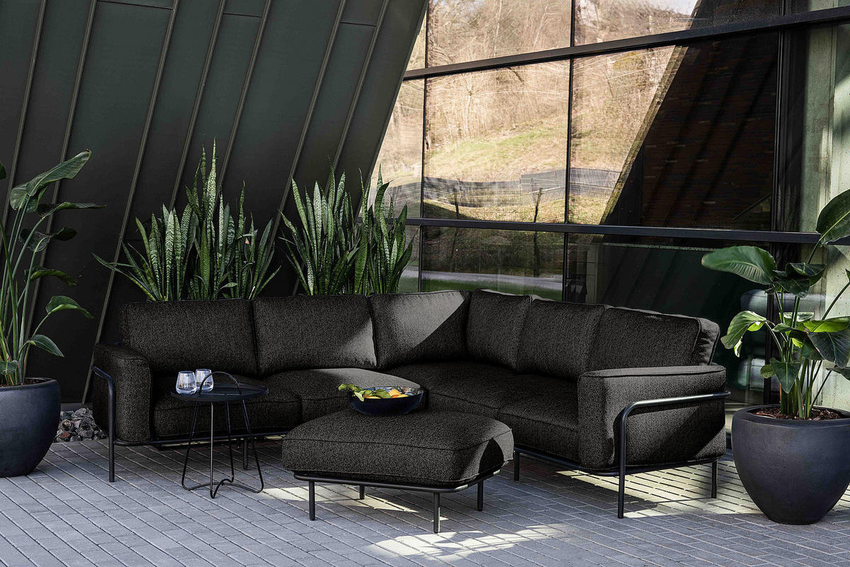 OUTDOOR-ECKSOFA - Schwarz, Textil/Metall (247/76/247cm) - home24
