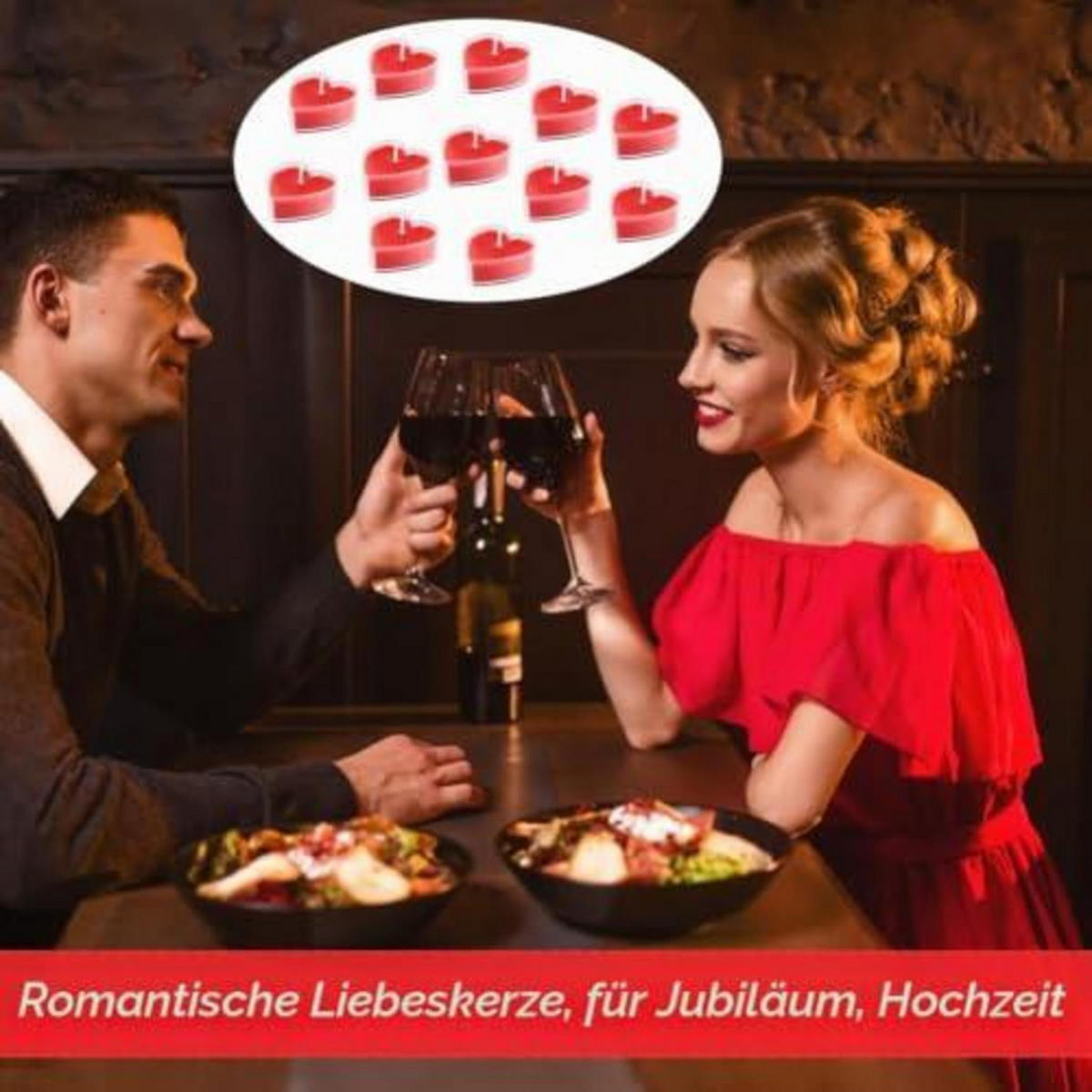 TEELICHTER Herz 18-teiliges Set Rot 4 cm - Rot, Paraffin (2cm)