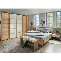 SCHLAFZIMMER Lenvara mit in Eiche und Champagner 4-teilig mit Schwebetürenschrank Breite mit Spiegel, Passepartout, zwei Nachttische und Komfortbett - Braun, Holzwerkstoff (80/200/120cm)