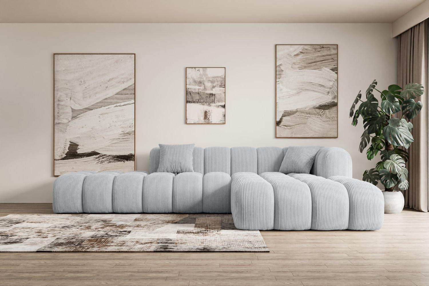 ECKSOFA Ottomane Rechts OLEA-L2 - 289x176x71 cm Grau Cord - Schwarz/Grau, Holzwerkstoff/Kunststoff (289/176cm) - ALTDECOR