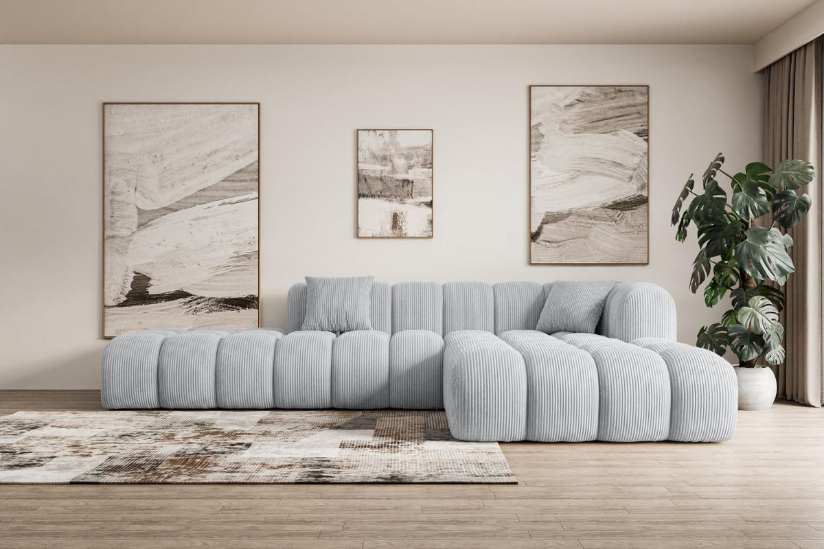 ECKSOFA Ottomane Rechts OLEA-L2 - 289x176x71 cm Grau Cord - Schwarz/Grau, Holzwerkstoff/Kunststoff (289/176cm) - ALTDECOR