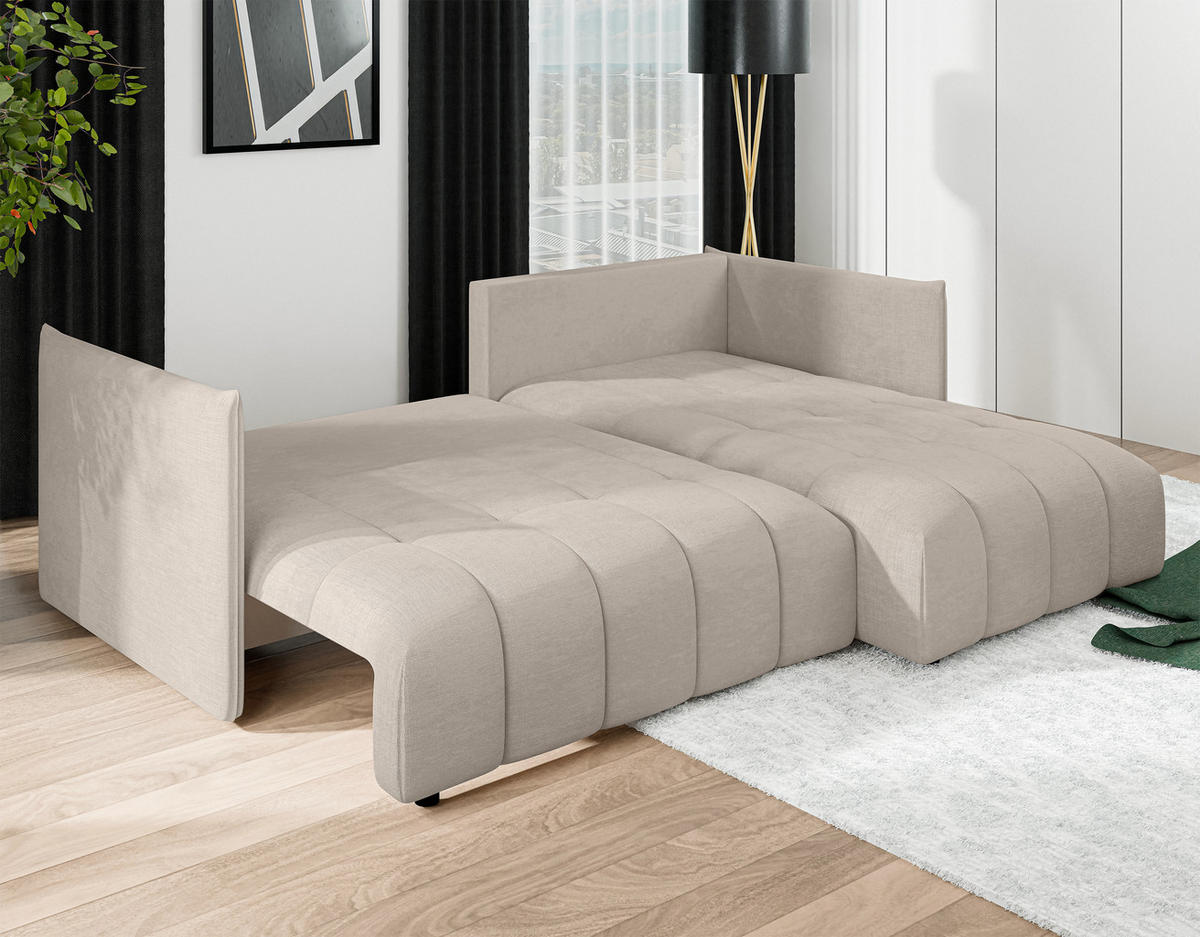 ECKSOFA L Form Cosmova Hellbraun 245/182/83 cm mit Schlaffunktion - Hellbraun/Schwarz, Kunststoff/Textil (245/182cm) - AX Living