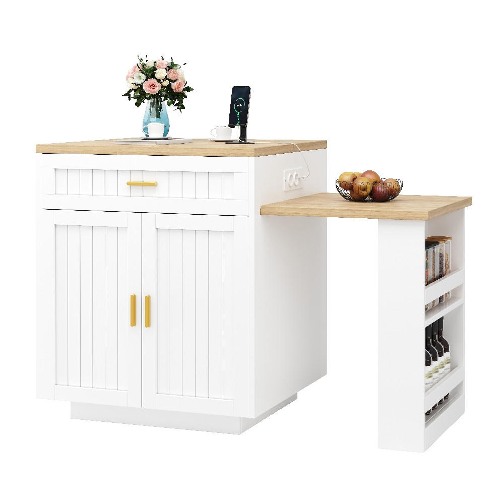 KÜCHENINSEL Ausziehbar mit Steckdose, MDF/Metall, Weiß, 121,5-192/70/92 cm - Weiß, Kunststoff (70/92/121.5cm) - Rolipo