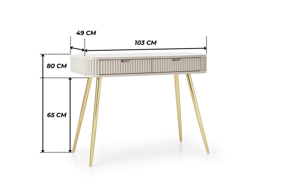 KONSOLENTISCH PORTO (Oval, Rillenfront, Cashmere Matt, Goldene Füße) - Kaschmir/Goldfarben, Holz/Holzwerkstoff (49/103/80cm) - Ravio