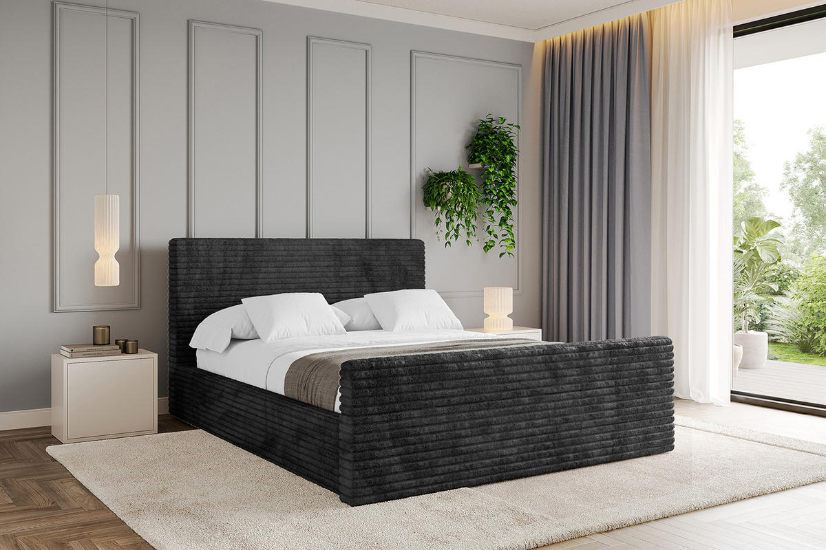 POLSTERBETT mit Bettkasten, Fußteil und Lattenrost, Boxbett mit Matratze H3/H4 - ALOVA-Z 180x200 Schwarz - Schwarz, Holzwerkstoff/Textil (180/200cm) - ALTDECOR