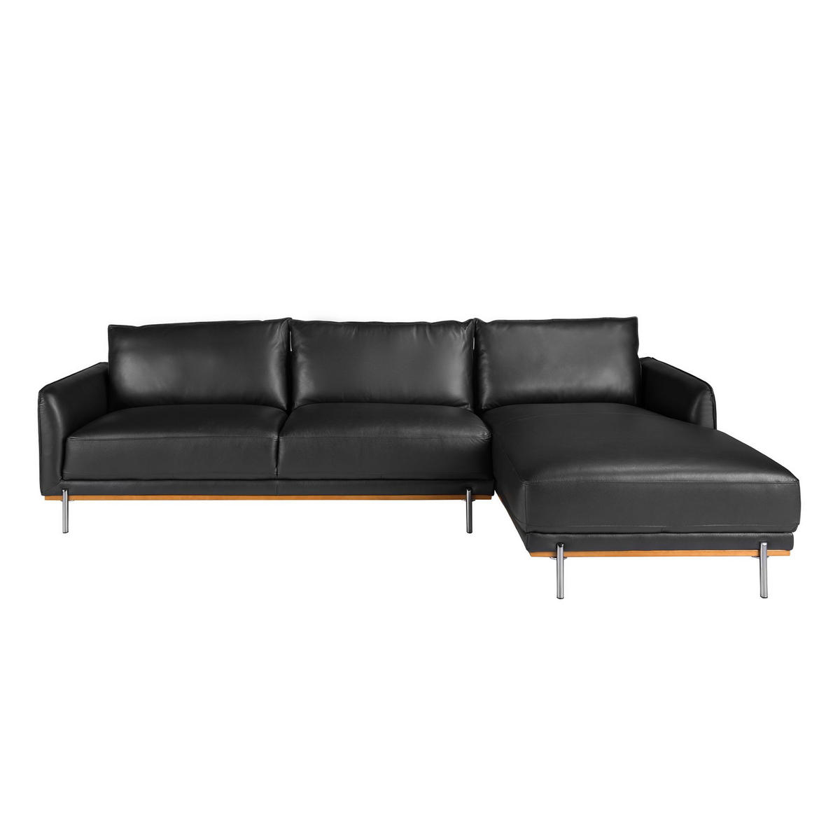 ECKSOFA Rechtes Chaiselongue Sofa schwarzes Leder 295/160/83 cm - Edelstahlfarben/Schwarz, Leder (295/160cm) - ANGEL CERDA