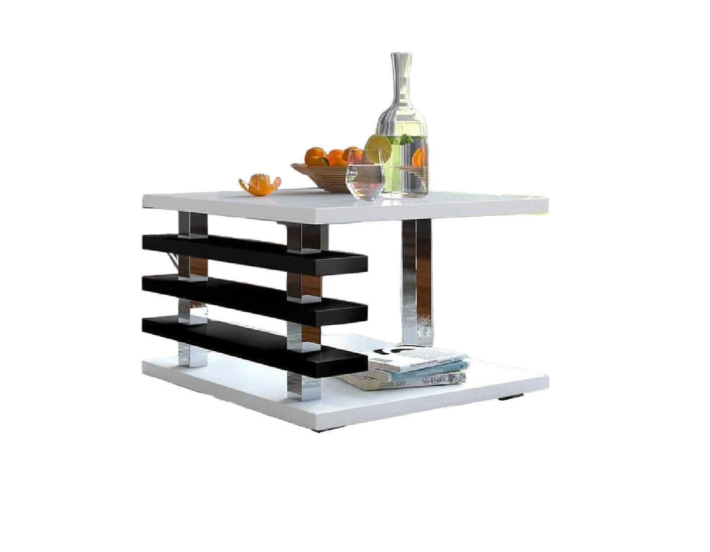 designimpex Couchtisch Weiß Hochglanz, Schwarz Hochglanz 60x40x60 cm