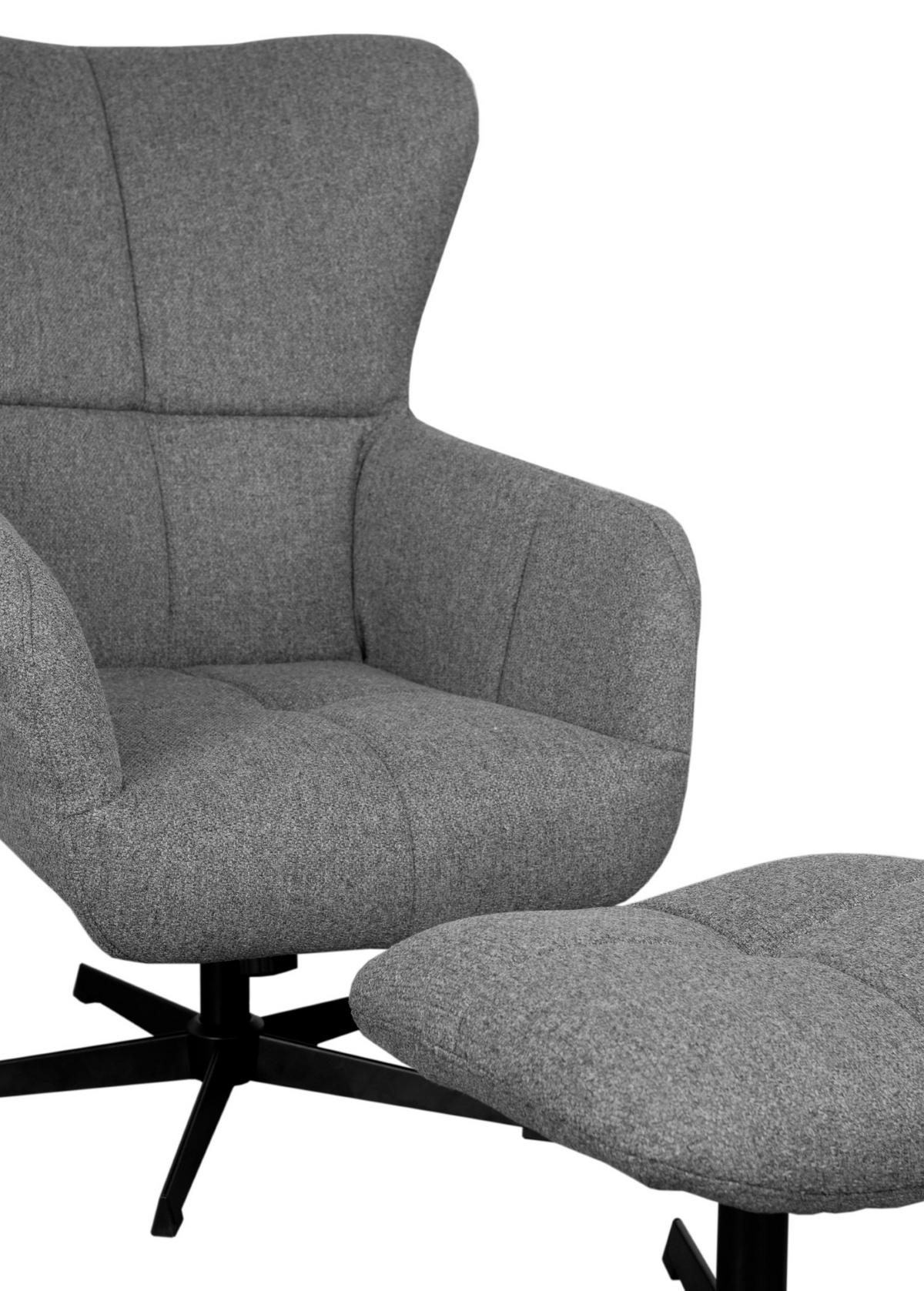 OHRENSESSEL-SET Sava inkl. Fußhocker - drehbar - grau - Schwarz/Grau, Textil/Metall (87/104/74cm) - bene living