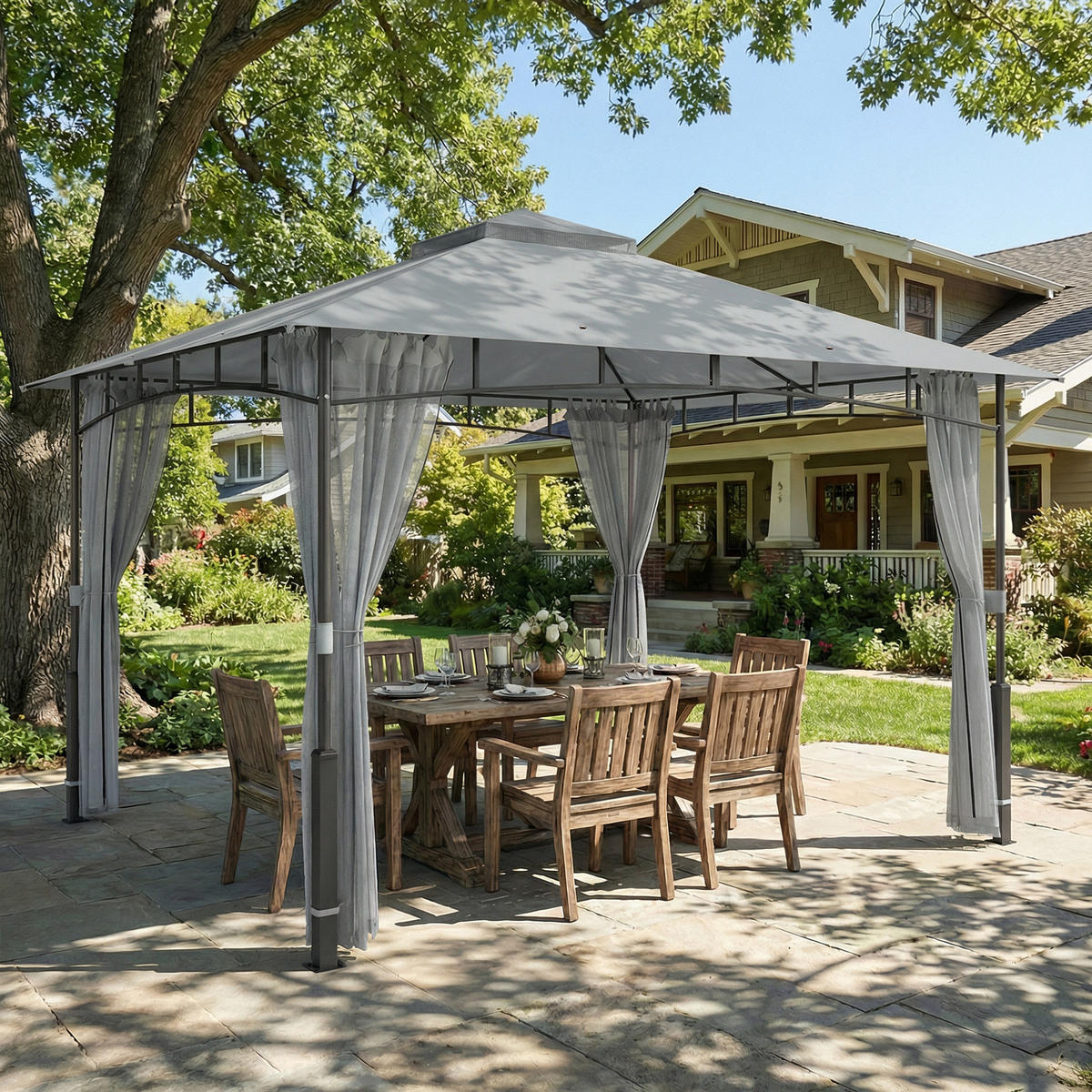 GARTENPAVILLON, Sonnenschutznetz, Terrasse, grau - Grau, Metall (69/32/243cm) - Vallsero