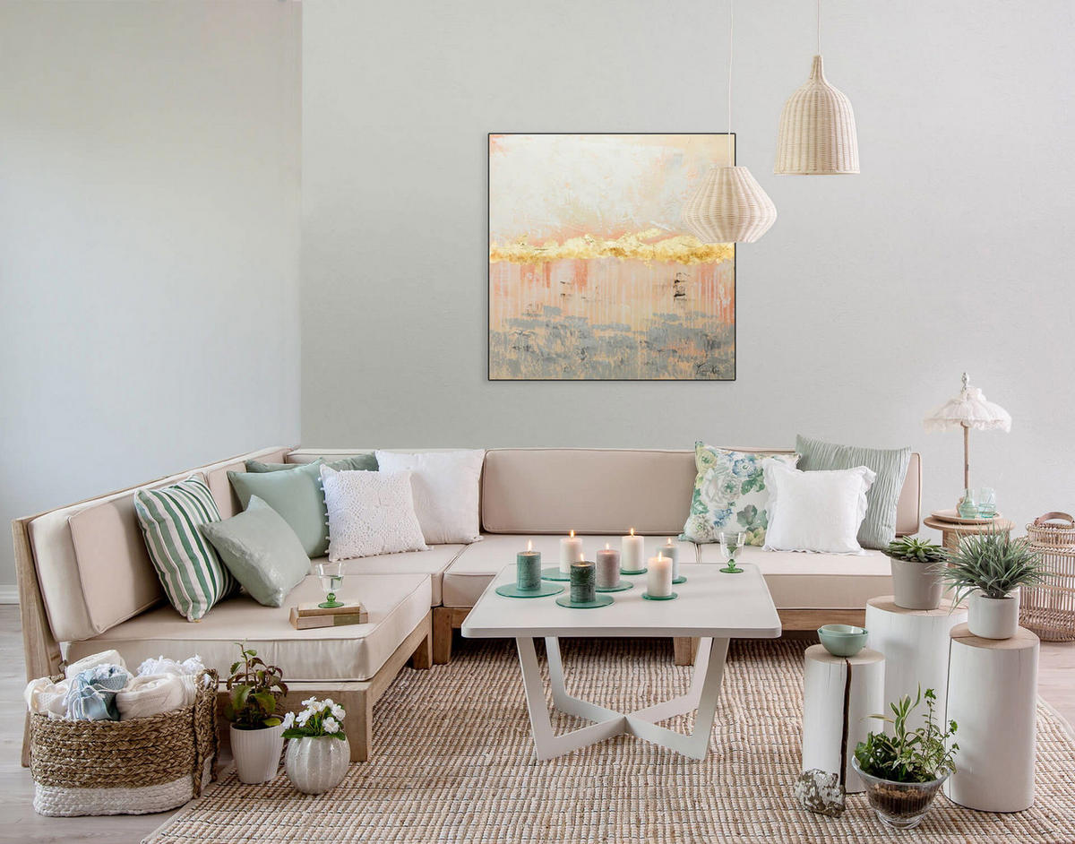 ÖLGEMÄLDE 80/80 cm - Pink/Beige, Holz/Textil (1.6/80cm) - KUNSTLOFT