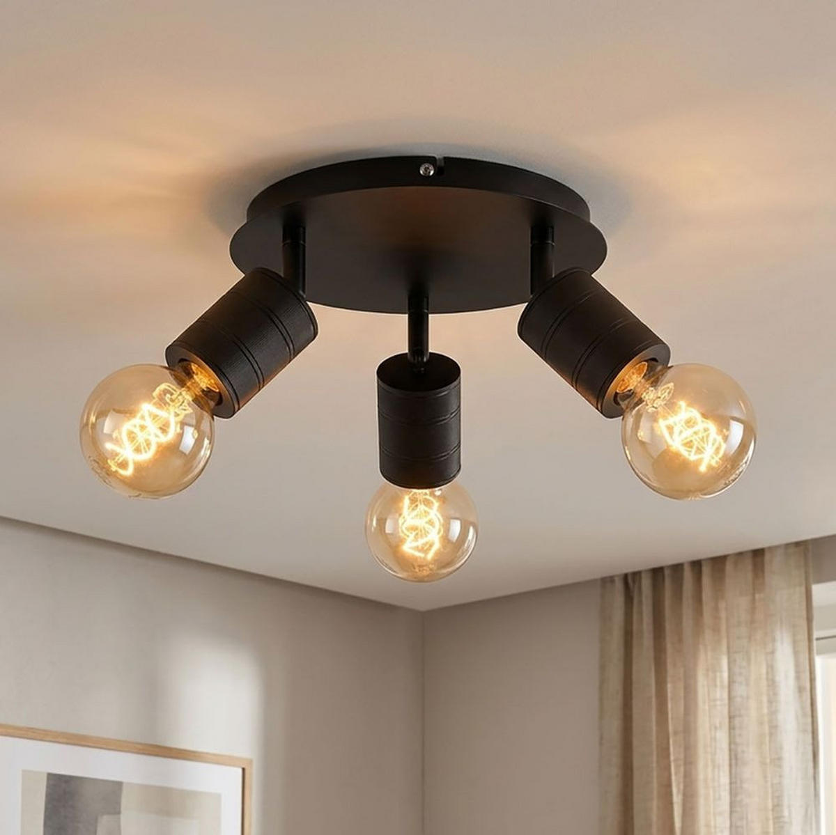 LED DECKENLEUCHTE Metall Schwarz 3-Flammig - Schwarz, Metall (28/28/16cm) - Globo Lighting