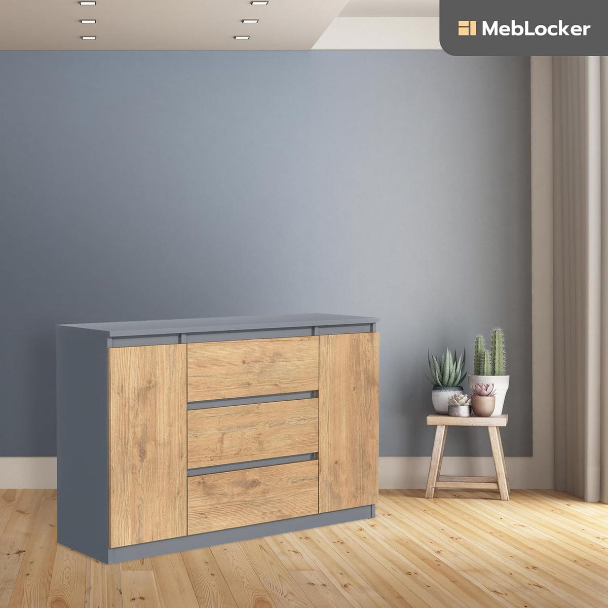 KOMMODE mit 3 Schubladen 2 Schranktüren 120 cm Anthrazit/Lancelot - Anthrazit/Eiche Artisan, Holzwerkstoff (120.4/78.2/39cm) - MebLocker