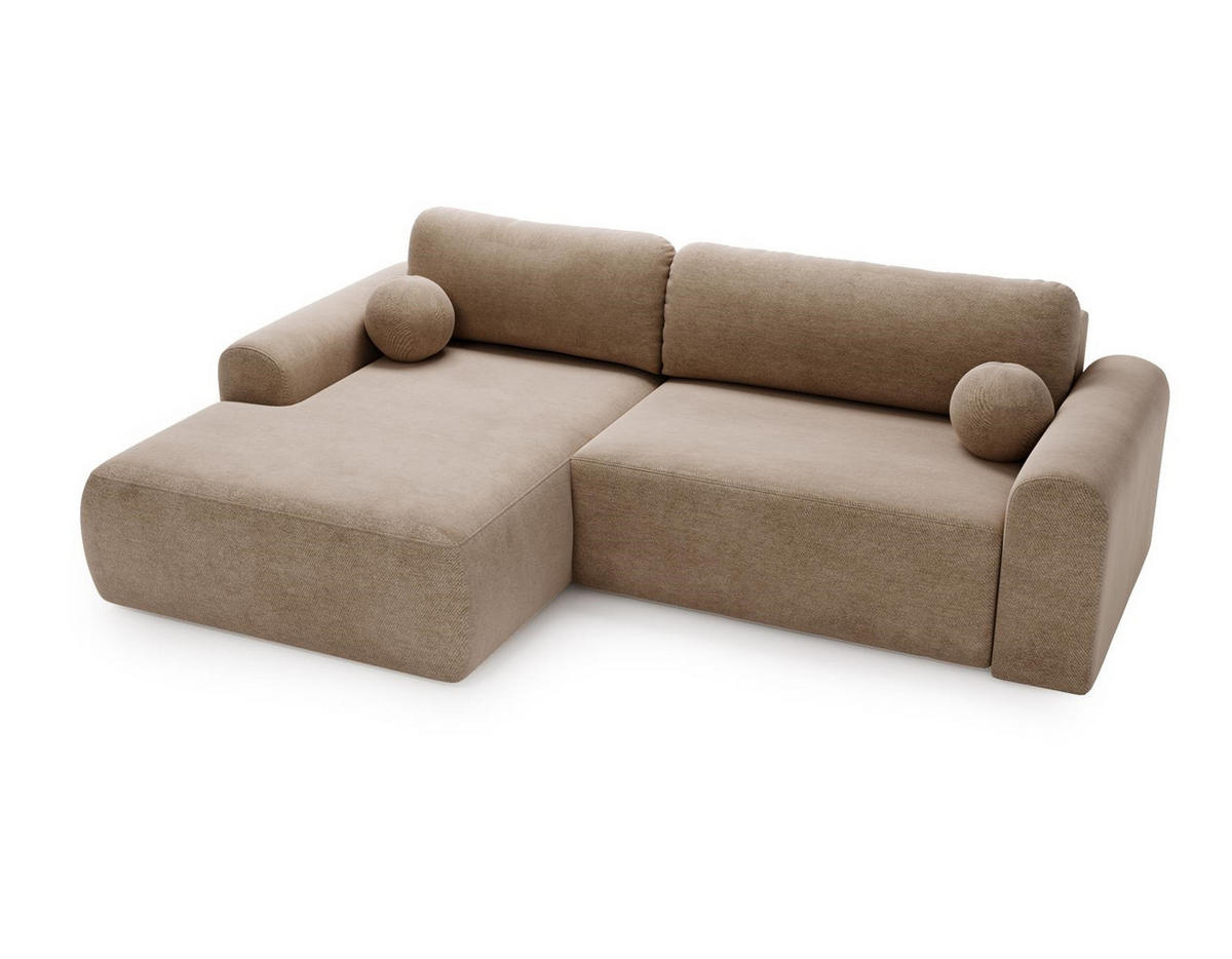 ECKSOFA Aurora Dunkelbeige, mit Schlaffunktion in Vena Stoff, linke seite - Sandfarben, Holzwerkstoff/Textil (257/177cm) - Bettso