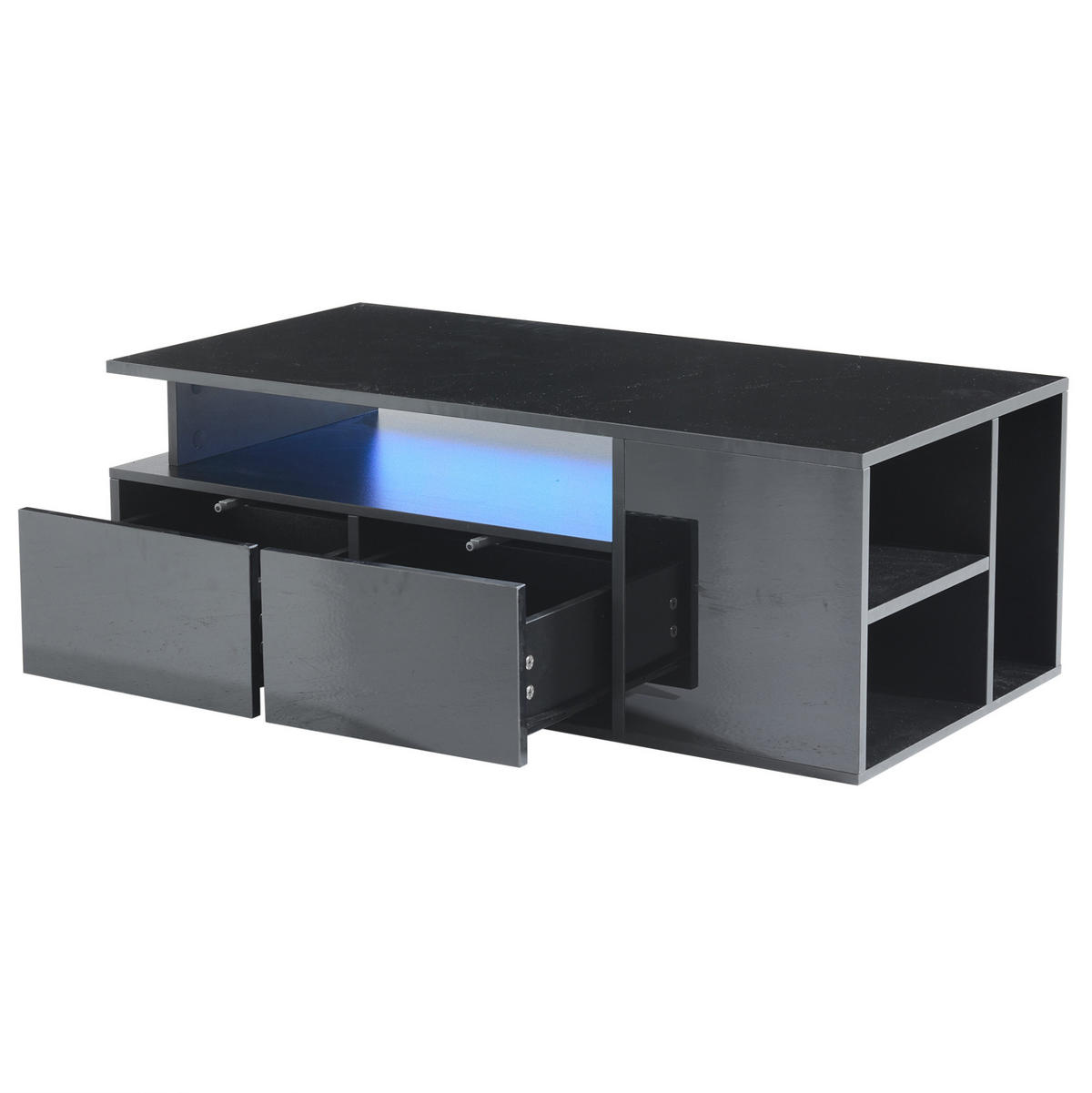 COUCHTISCH mit LED 100 x 50 x 35 cm Hochglanz Schwarz mit 2 Schubladen - Schwarz, Holzwerkstoff (100/50/35cm) - Meubliv
