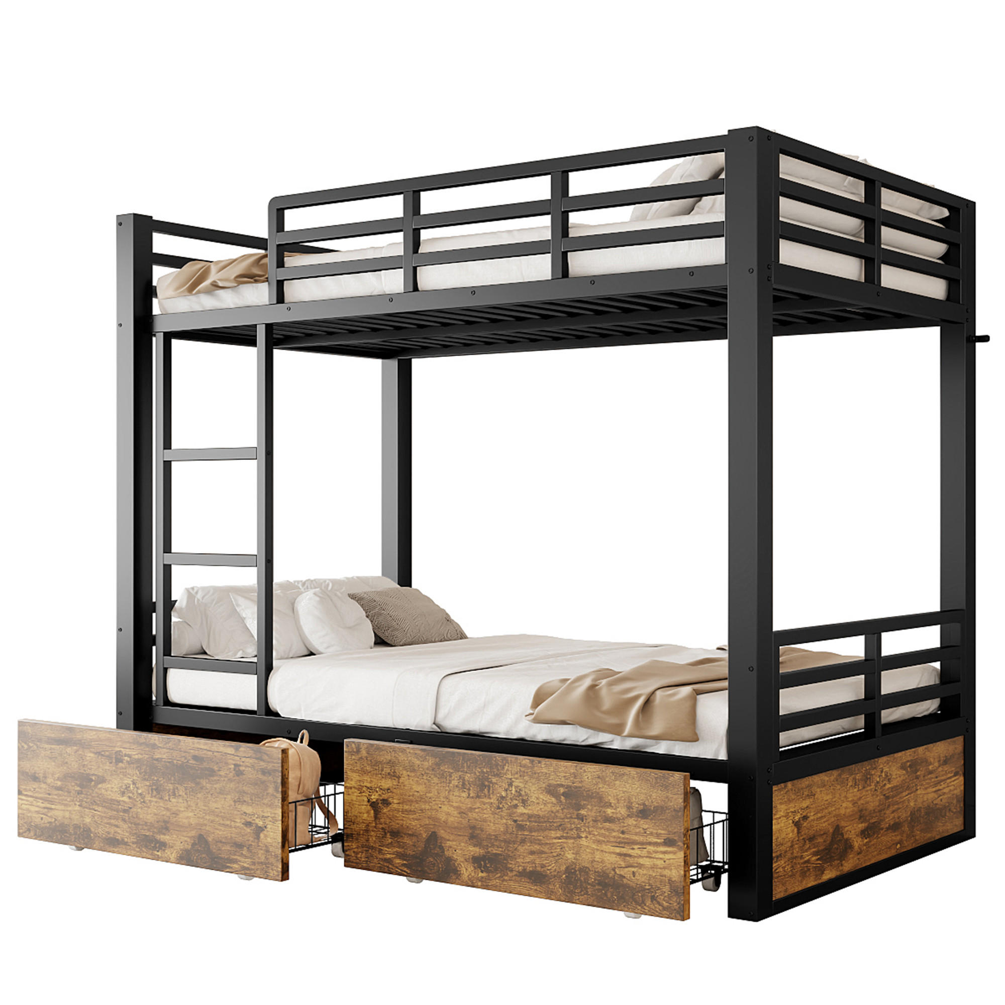 ETAGENBETT 90/200 cm & 90/200 cm in Schwarz Kinderbett mit 2 Schubladen und Leiter Metall-Design - Schwarz, Holzwerkstoff/Metall (90/200cm) - STILVORA
