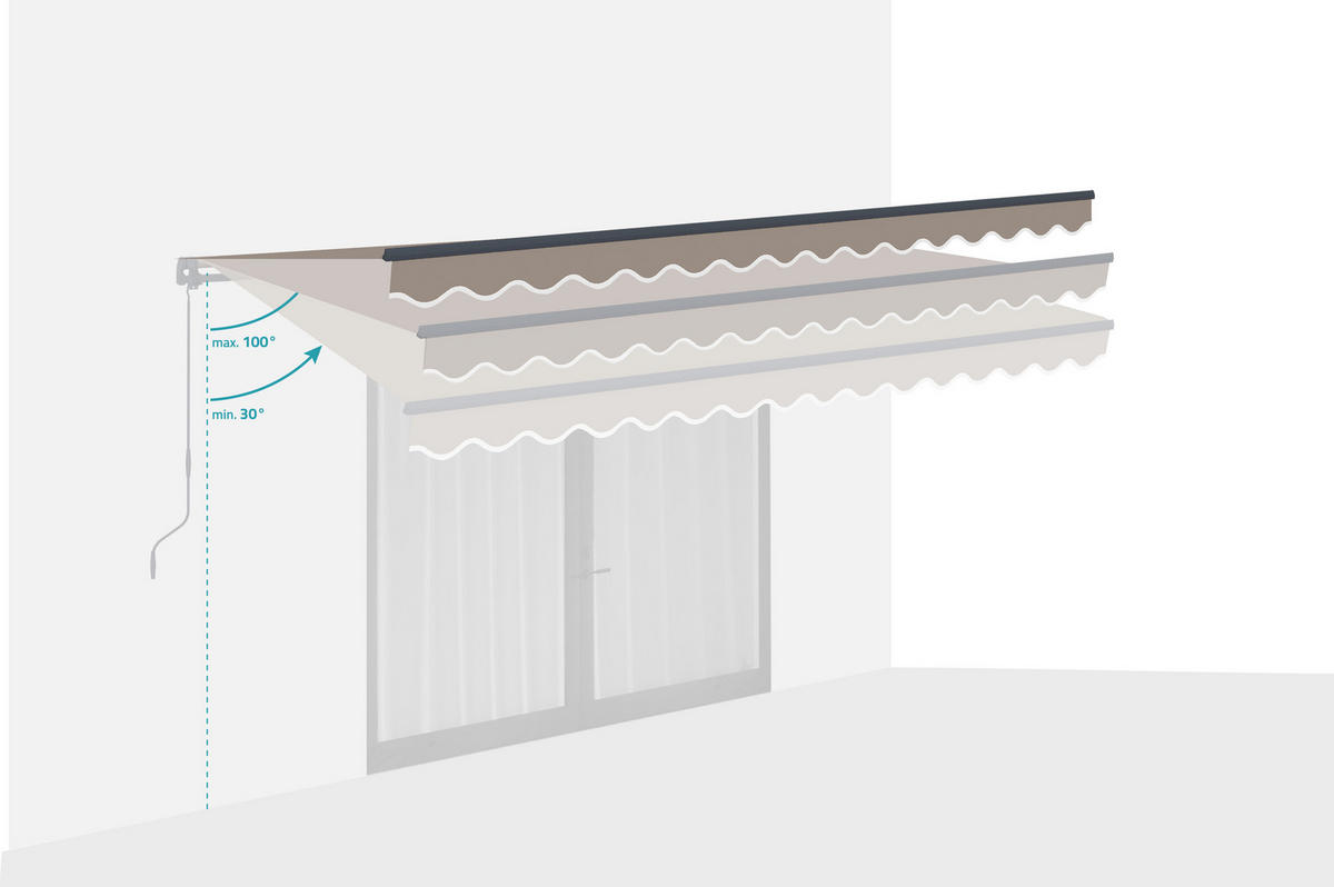 EINTEILIGE MARKISE Vecchio Taupe 4m x 3m - Premium-Leinwand 320g/m² - Taupe, Metall (395/270/300cm) - Cazeboo