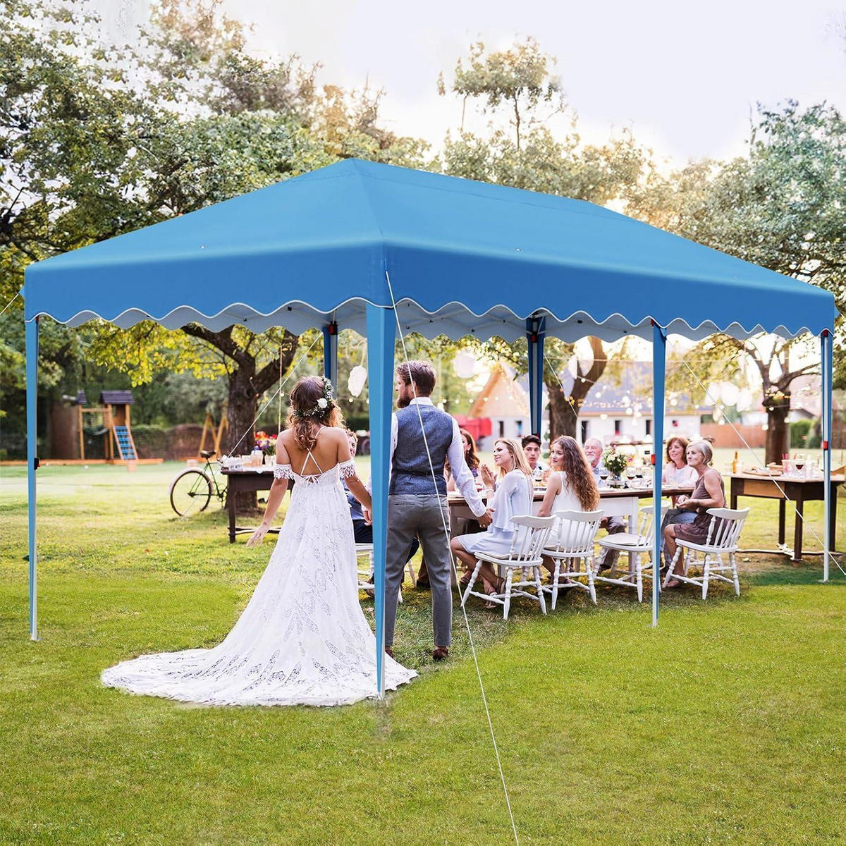 FALTPAVILLON 3x6 m mit 4 Seitenteilen und 6 Sandsäcken, wasserdicht, UV-Schutz 50+ - Blau, Textil (300/270/600cm)