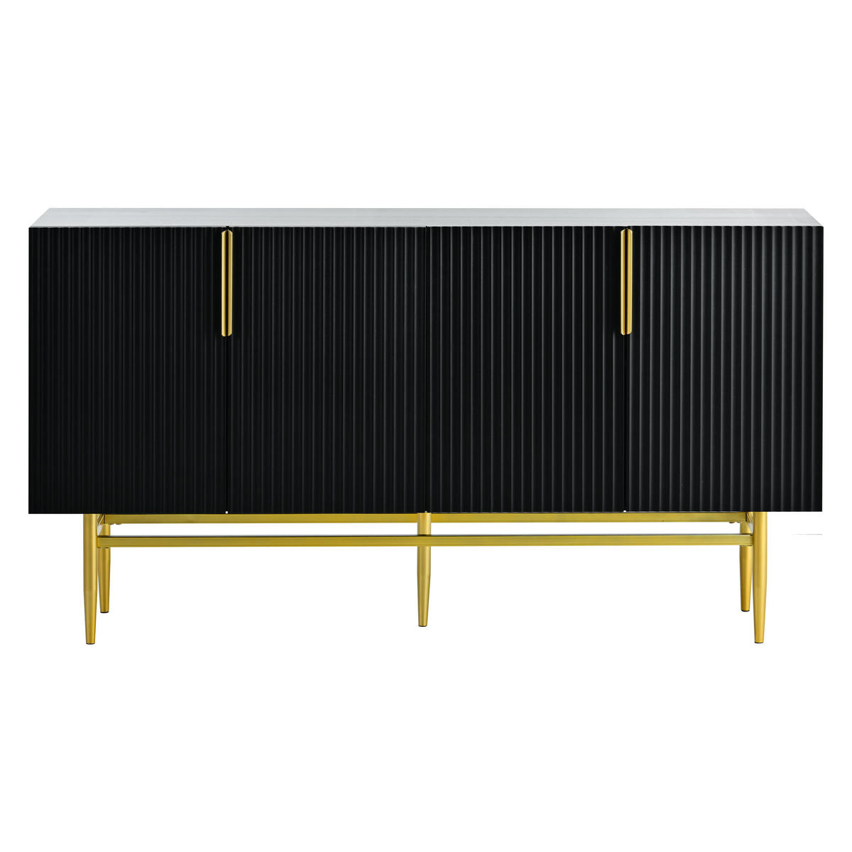SIDEBOARD mit 4 Türen und Goldakzenten, 152.5/40.5/80cm - Schwarz, Holzwerkstoff (152.5/80/40.5cm) - Urban Meuble