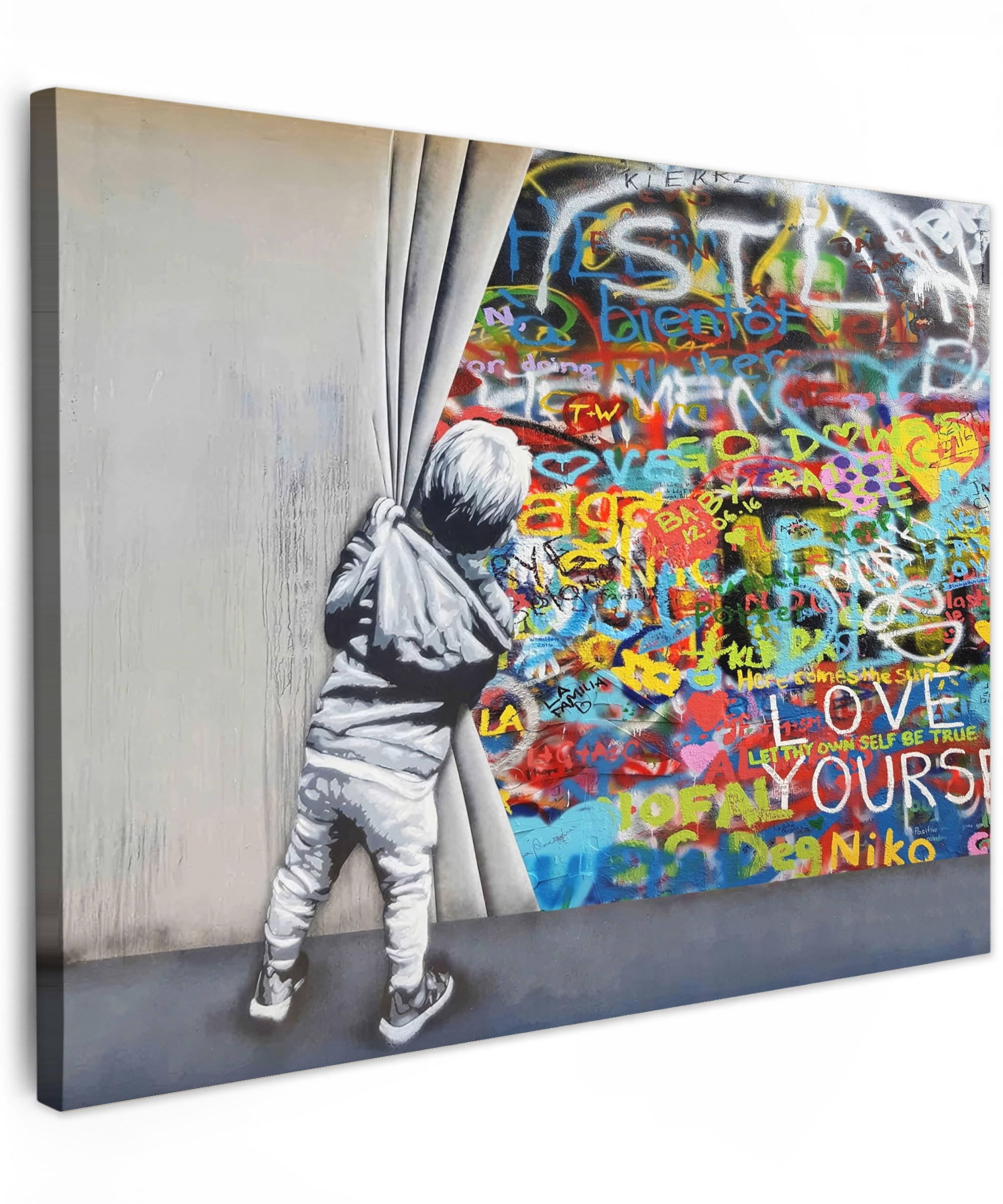 LEINWANDBILD Graffiti - Junge - Ilussie - Straßenkunst Wandbilder 80x60 cm - Hellgrau, Textil (80/60cm) - MuchoWow