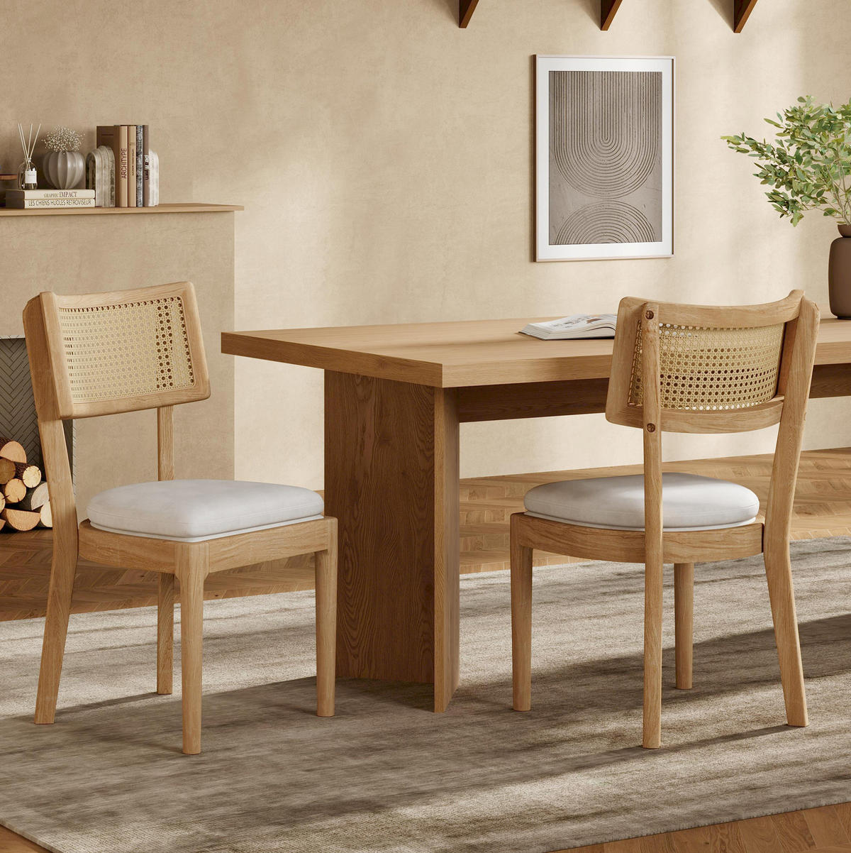 ESSZIMMERSTÜHLE 6er-Set Massivholz mit Rattanlehne Holz - Braun, Holz (58/88/50.2cm) - Meubliv
