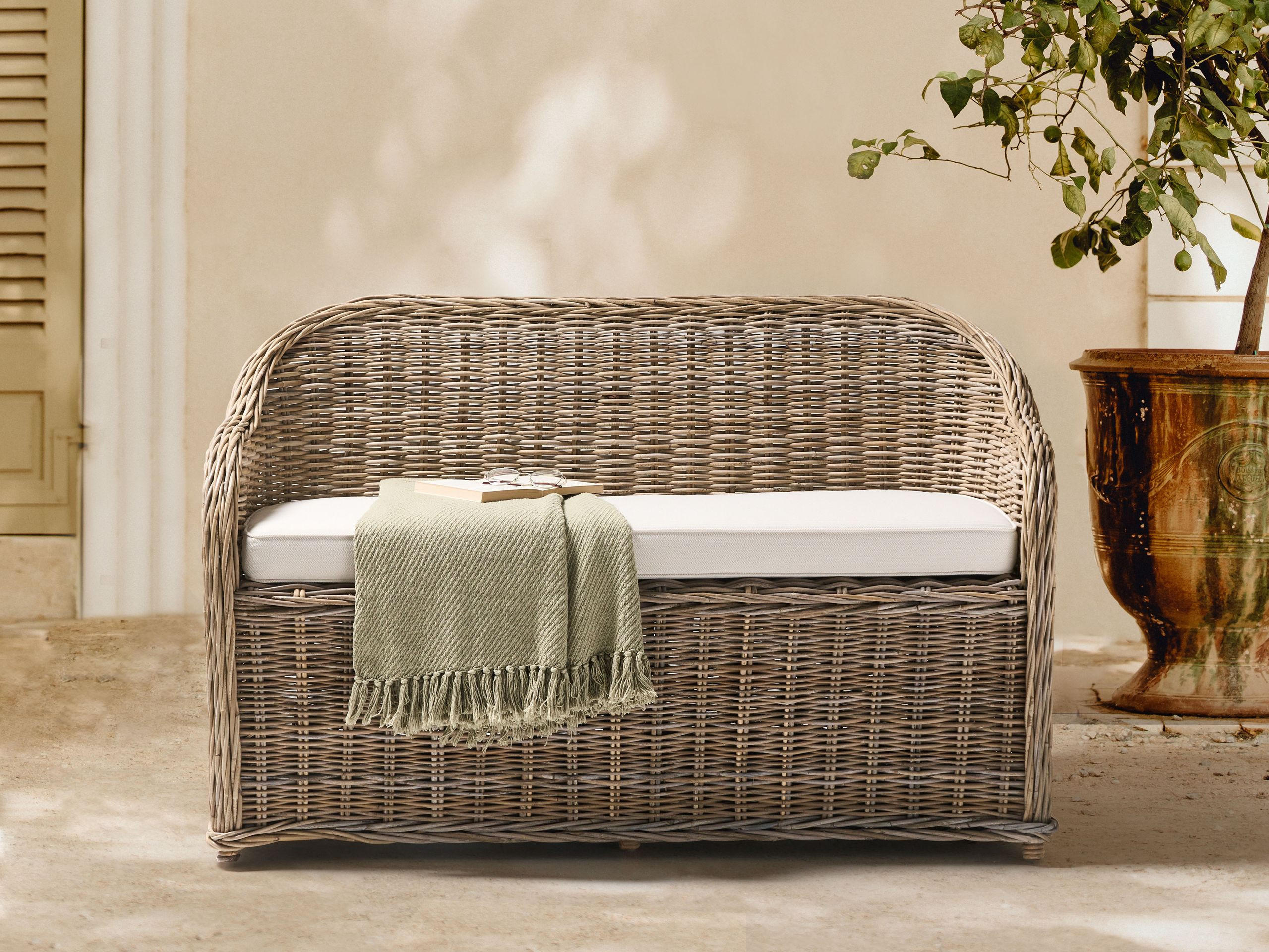 GARTENSOFA 2-Sitzer Naturfarben Susua - Naturfarben/Weiß, Naturmaterialen (141/86/69cm) - Beliani
