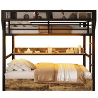 ETAGENBETT 90/200 cm in Schwarz mit LED, Ablagebord, Aufbewahrungskorb und 2 Schubladen - Schwarz, Holzwerkstoff/Metall (90/200cm) - WISHDOR