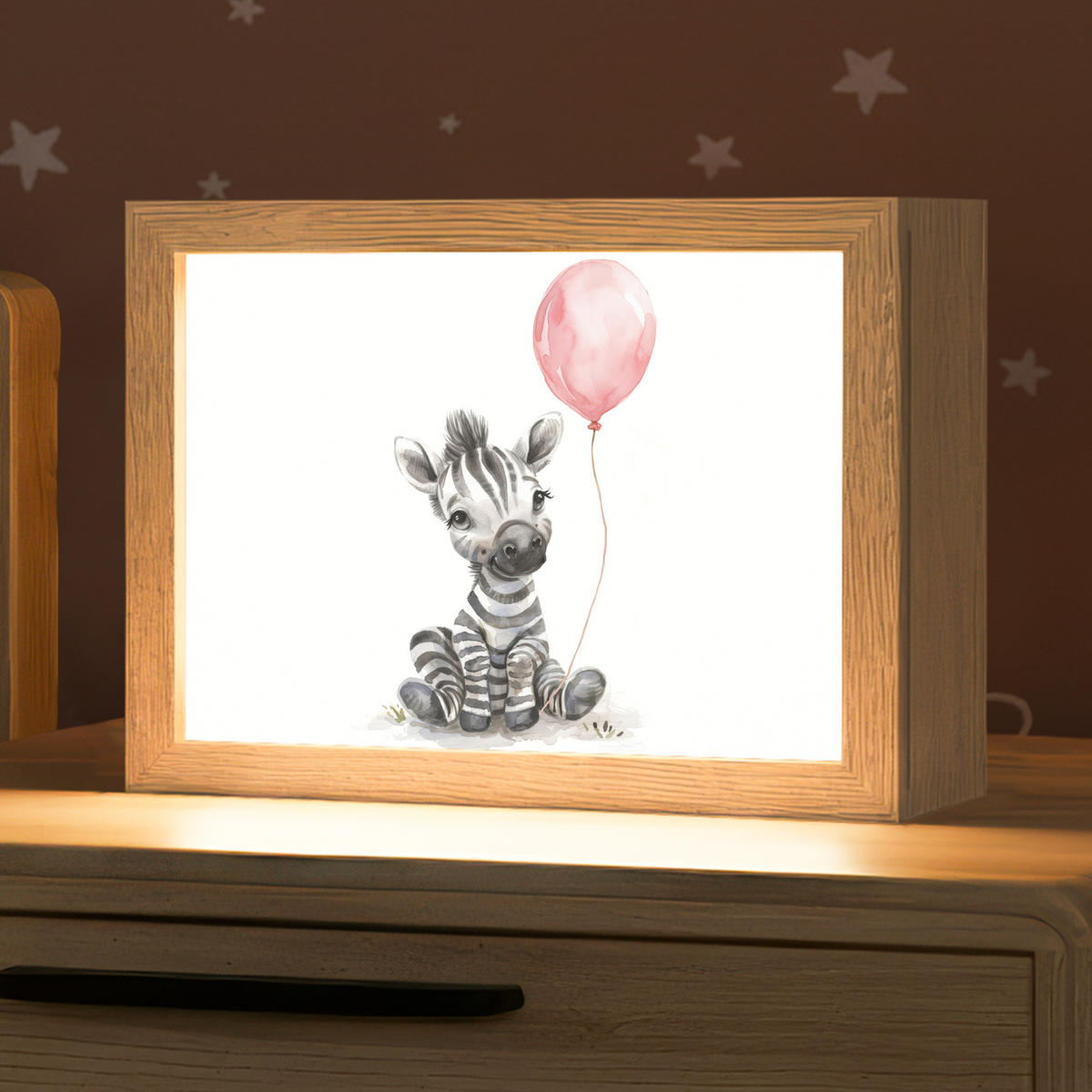 NACHTTISCHLAMPE Zebra - Baby - Tiere - Rosa Luftballon 20x15 cm - Weiß, Holzwerkstoff (8/20/15cm)