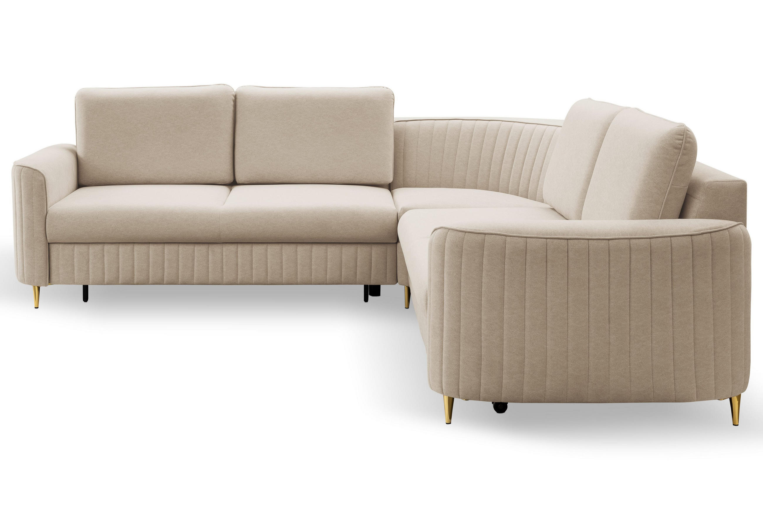 ECKSOFA VELA R-S Beige Velours-Stoff mit Schlaffunktion - Beige, Holz (251/251cm) - MASSENO
