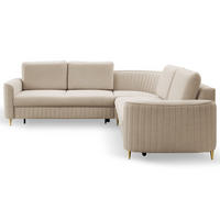 ECKSOFA VELA R-S Beige Velours-Stoff mit Schlaffunktion - Beige, Holz (251/251cm) - MASSENO