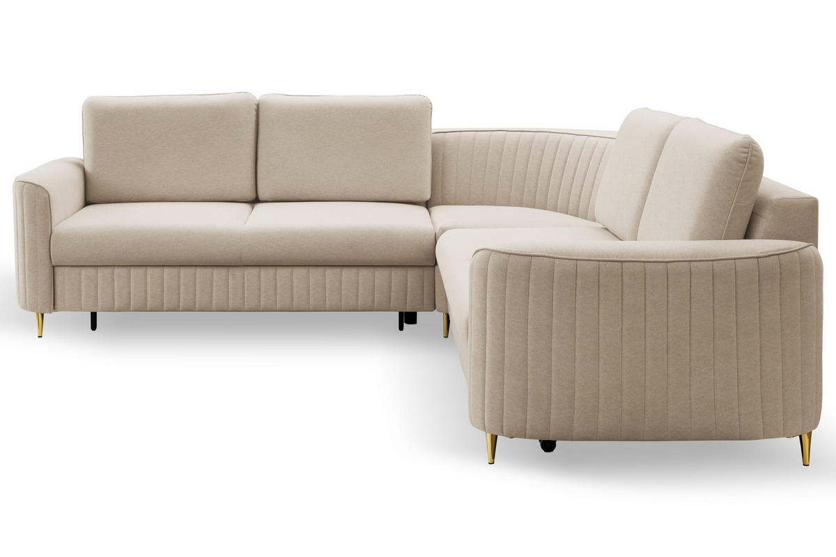 ECKSOFA VELA R-S Beige Velours-Stoff mit Schlaffunktion - Beige, Holz (251/251cm) - MASSENO