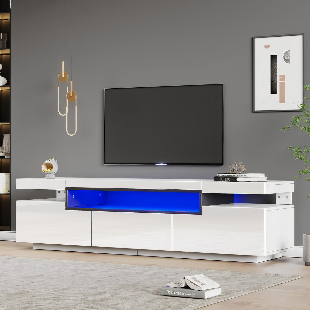 TV-ELEMENT in Weiß TV Schrank mit LED-Beleuchtun,Schubladen,B160/T39/H42cm - Weiß, Holzwerkstoff (160/42/39cm) - STILVORA