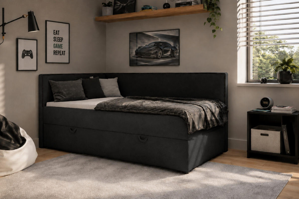 BOXBETT GINA 100/200 in Boucle Anthrazit H3 - Anthrazit, Holz/Holzwerkstoff (100/200cm) - Deine Möbel 24