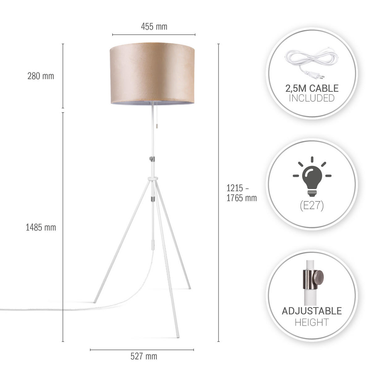 STEHLEUCHTE Naomi Fl - Beige, Metall (52.7/52.7/176.5cm) - Paco Home