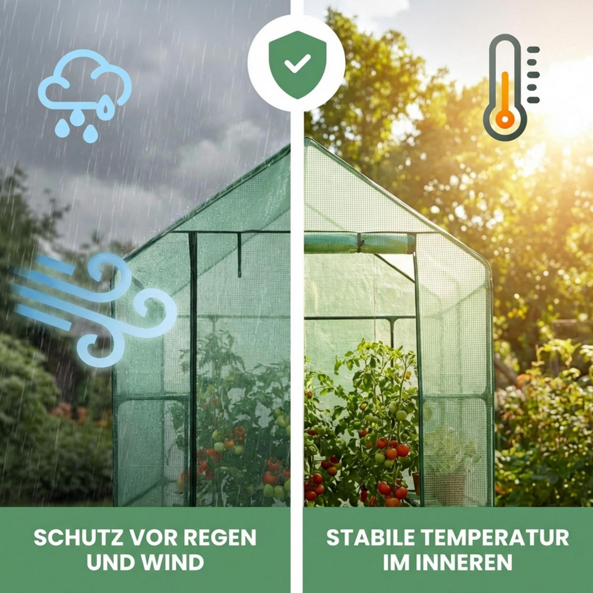MINI Gewächshaus in Hausform, Grün, 143x73x195 cm - Grün, Metall (143/195/73cm) - Akord