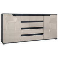 SIDEBOARD Sylt Sandgrau Hochglanz / Schwarz Hochglanz - Sandfarben, Holzwerkstoff (166.5/75.5/35cm) - Vladon
