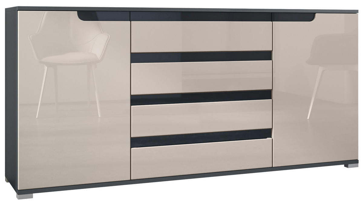 SIDEBOARD Sylt Sandgrau Hochglanz / Schwarz Hochglanz - Sandfarben, Holzwerkstoff (166.5/75.5/35cm) - Vladon